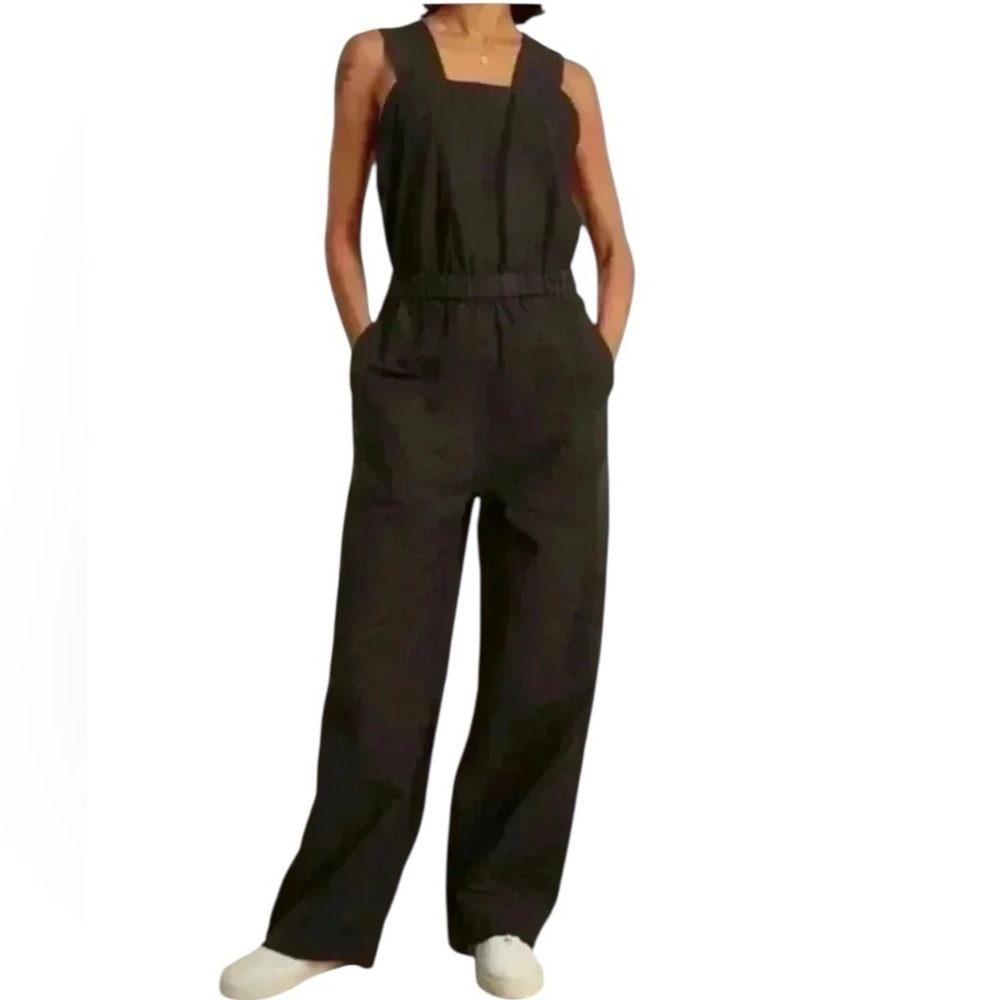 Everlane Women's Jumpsuit Fatigue Sleeveless Black Cotton Pockets size 4